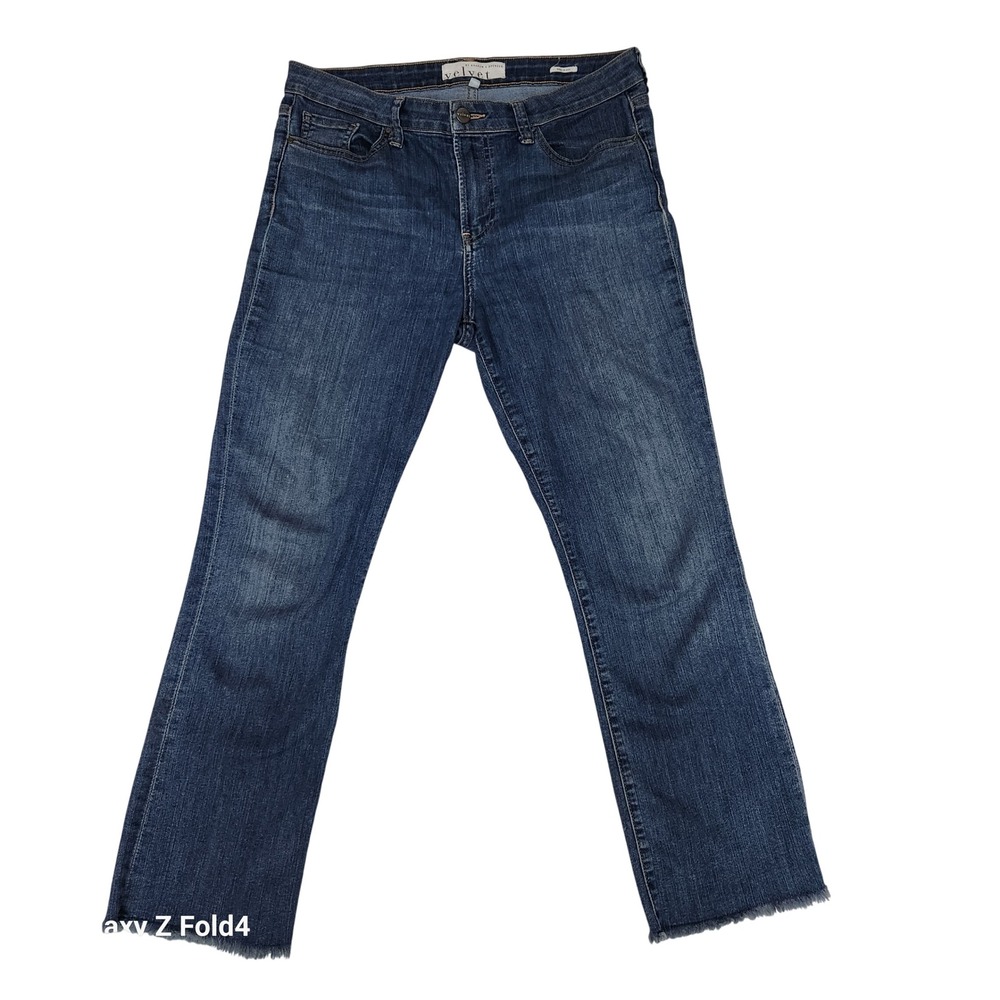 Velvet by Graham & Spencer Raw Hem Straight Leg Jeans Dark Wash Blue Size 29